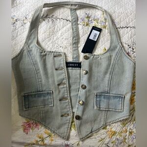 Lioness NYC Denim Halter Top Light Wash (M)